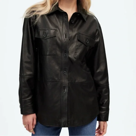 Madewell Washed Leather Shirt Jacket Sz M $398 NWT *RARE* - Picture 1 of 6
